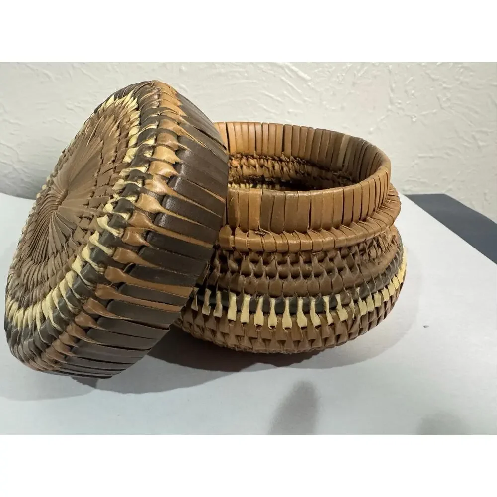 Indonesian Coiled Rattan Lidded Basket